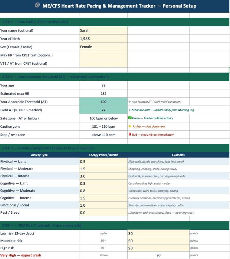 Cfs Excel ME/CFS Heart Rate Pacing Tracker | Anaerobic Threshold Excel ...