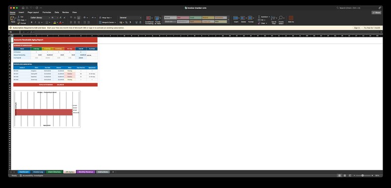 Red Spreadsheet Invoice Tracker Spreadsheet | Accounts Receivable, Client Payment Log ...