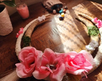 Pink Boho-Chic Double Moon Wreath | Crescent Moon Wreath | Bohemian Decor | 13" Wreath