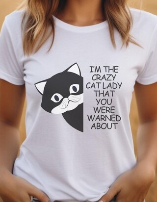 T-Shirt Donna Cat Crazy Cat Lady Kitty Meow | Girocollo Bianco In Misto Cotone 280g/m²