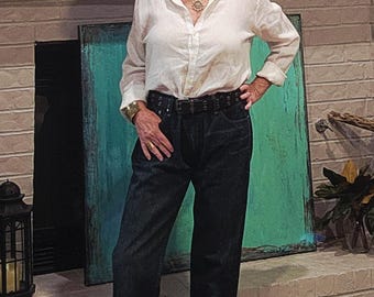 Vintage Levi’s 527 Boyfriend Jeans • Big Cuff Straight Leg • Indigo Black Denim • Wide Cuff 4” • Waist 36 • Hip 46 • Inseam 30 • Rare Discon