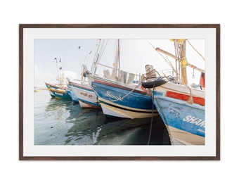 Beautiful fine art travel photograph of fishing boats in southern Sri Lanka.