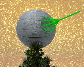 8-Inch 3D Printed Death Star Christmas Tree Topper with Green Laser - PLA Material