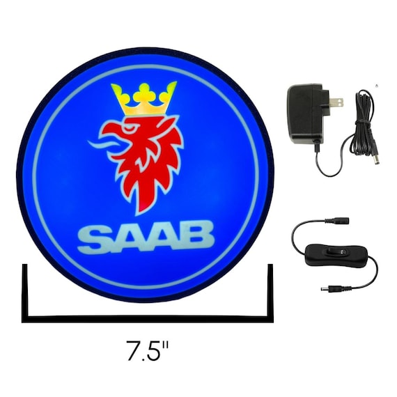 Saab Logo Lightbox - 7.5 Inch Backlit Sign With Plug & Switch Wall