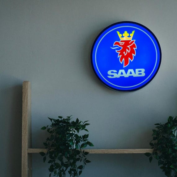 Saab Logo Lightbox - 7.5 Inch Backlit Sign With Plug & Switch Wall