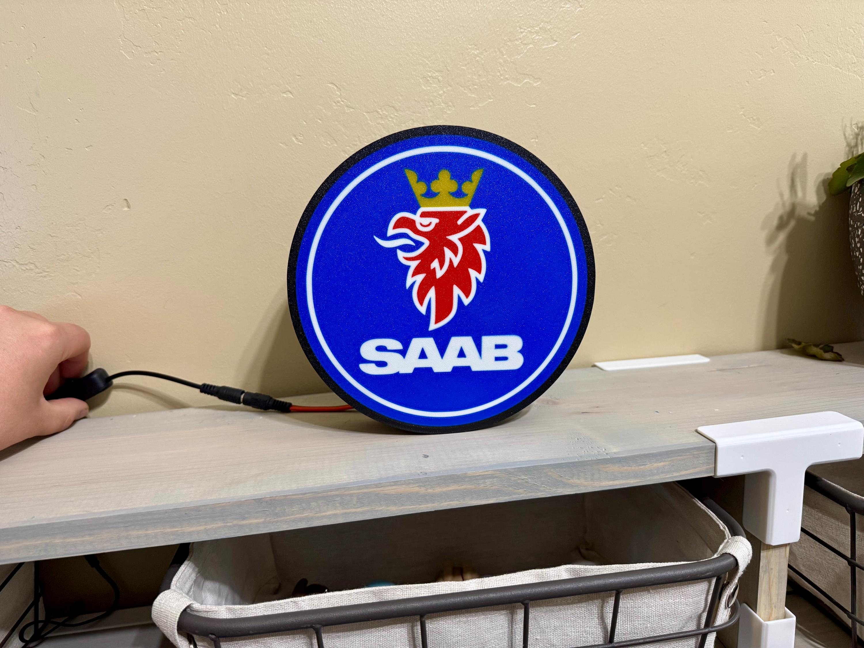 Saab Logo Lightbox - 7.5 Inch Backlit Sign With Plug & Switch Wall