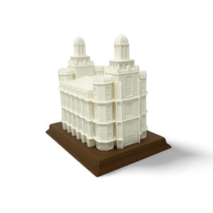 3D Printed LDS Temple Replica - White on Brown Platfrom, Detailed Miniature