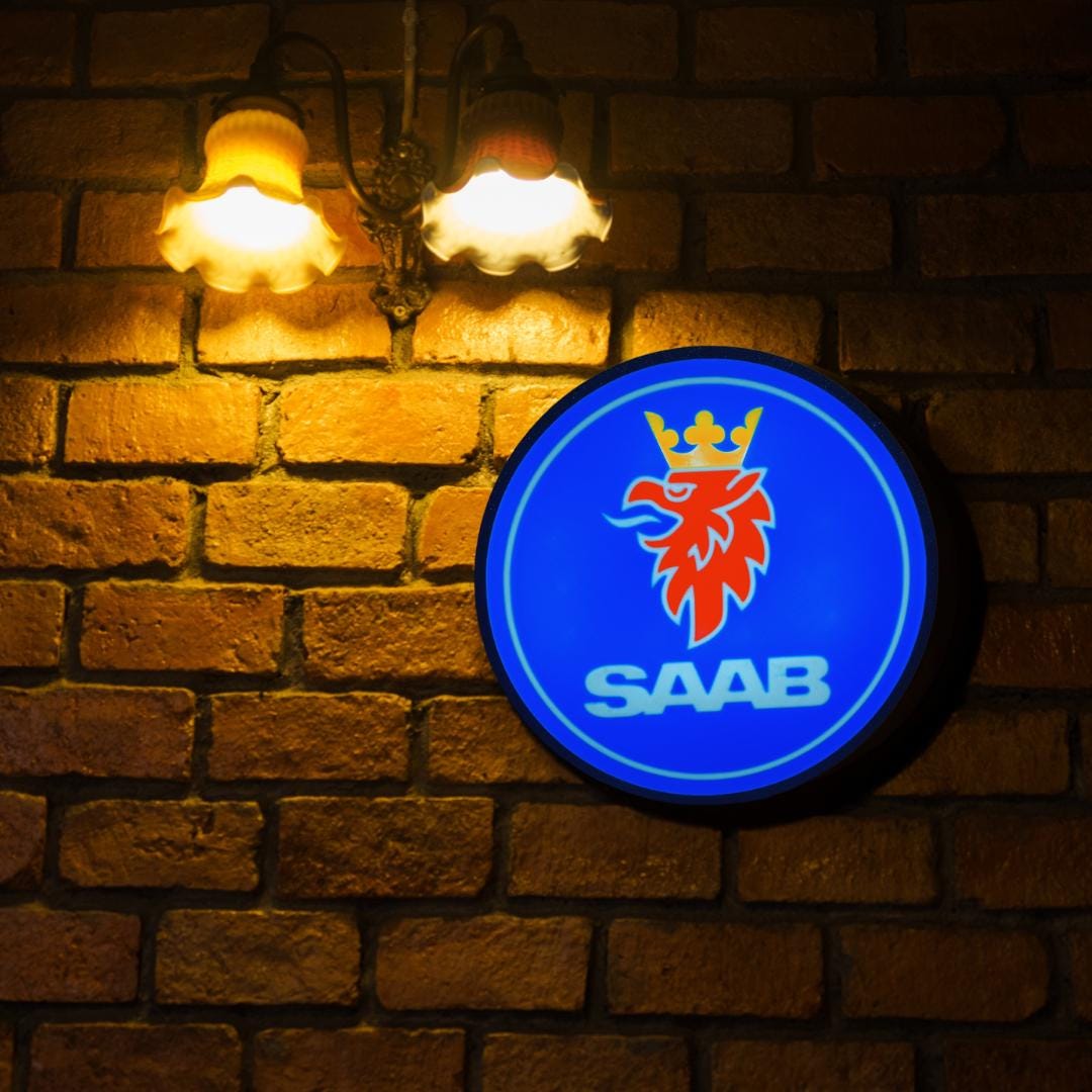 Saab Logo Lightbox - 7.5 Inch Backlit Sign With Plug & Switch Wall