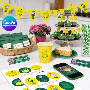 Masters Golf Party Decorations and Invitations, Augusta Inspired  (Editable Digital Download Printable Canva Template)