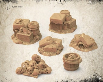 Dungeon Props | DnD Miniature Terrain | Dungeons and Dragons | D&D | Tabletop | 28mm | Scatter | 12 pieces | 12k Hi-Res Resin |