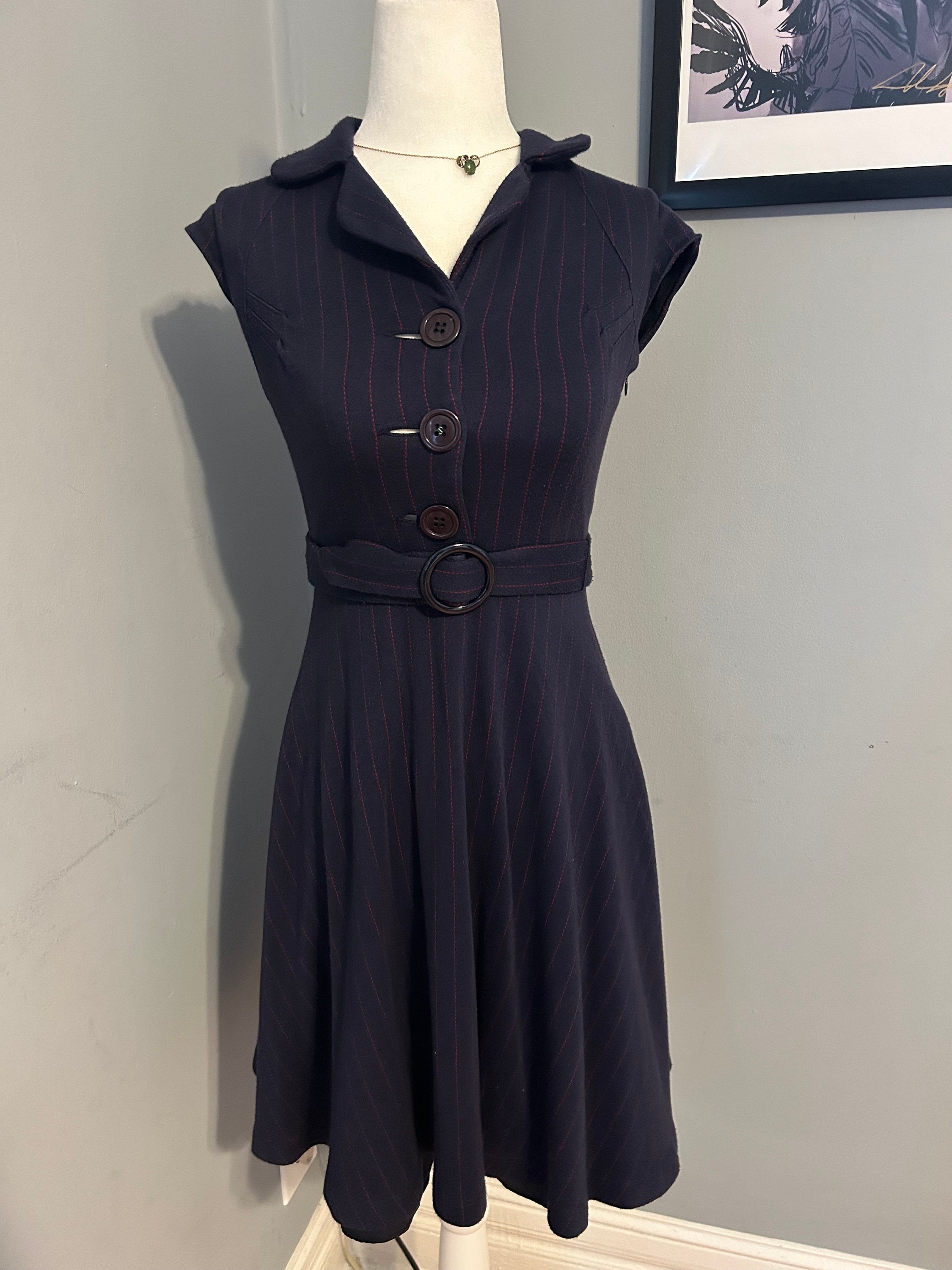 betsy Johnson blue belted dress vintage extra small size 4 petite