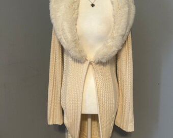 y2k vintage coat faux fur white cream size extra small