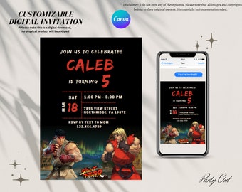 Street Fighter Birthday Party Theme Invitation Digital Editable for Boys, Instant Download