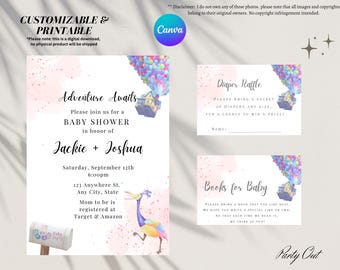 Pixar Adventure is Out There, Babyparty für Mädchen auf dem Weg Disney, Bearbeitbar auf CANVA, Instant Download, Disney, Up, Einladung