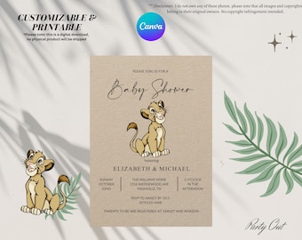 König der Löwen Simba Babypartyeinladung, bearbeitbare Canva-Vorlage (digitaler Download)