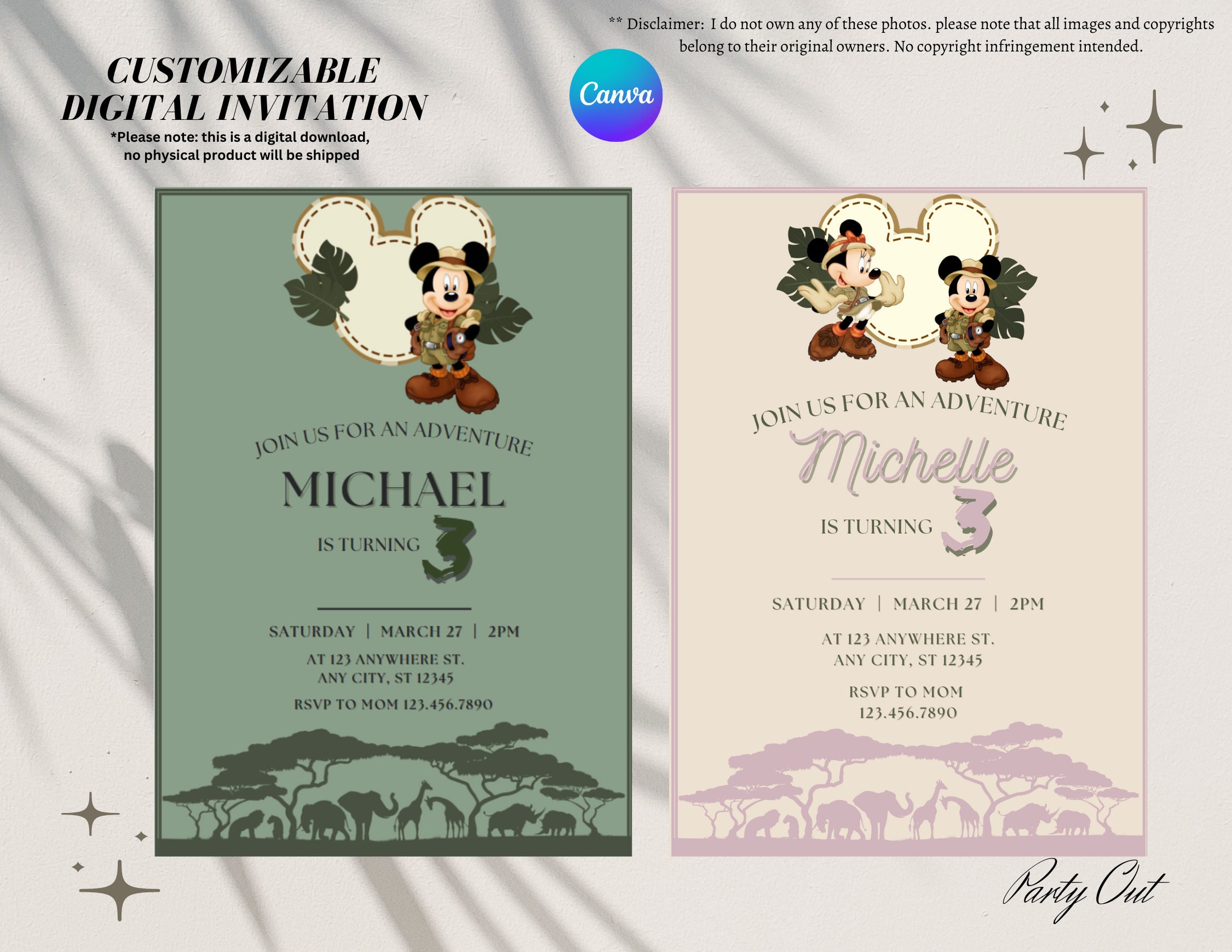 Safari Mouse Topper: 3D Customize Mickey or Minnie -  Portugal