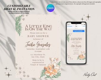 Lion King Simba Nala Disney Baby Shower Party Digital Electronic Invitation Template, Editable and downloadable on CANVA, Instant Download