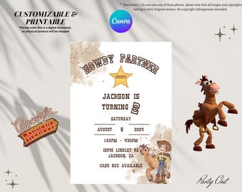 Disney Woody Bullseye Toy Story Geburtstagsparty Thema Einladung Digital, bearbeitbar, herunterladbar, Sofort Download