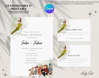 Disney Peter Pan Baby Shower Digitale Einladung und Passende Bücher und Windel Karten, sofortiger Download