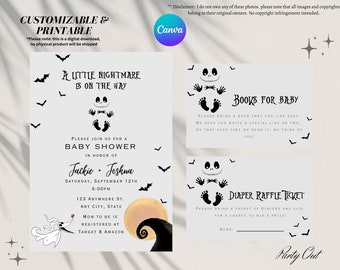 Invitación para baby shower de Jack Skellington de Pesadilla antes de Navidad &quot;Una pequeña pesadilla está en camino&quot;