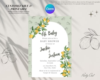 Lemon Oh baby - Baby Shower Digitale Einladung - Bearbeitbar und Instant Download