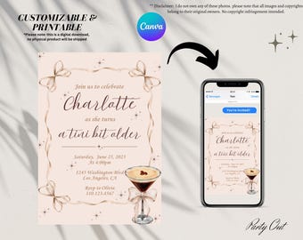 Eine etwas ältere ESPRESSO Martini-Geburtstagseinladungsvorlage für Her - Instant Download, bearbeitbar auf CANVA