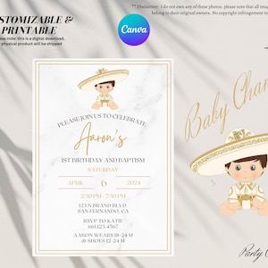 Charro thema doop/Bautizo verjaardagsuitnodiging bewerkbaar en downloadbaar