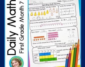 1st Grade Math Spiral Review Daily Worksheets Morning Work Homework Month 7