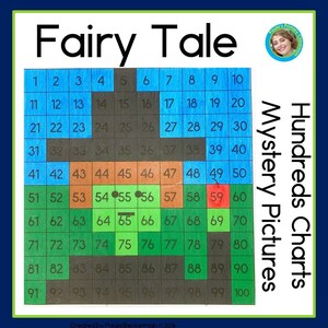 Fairy Tale 100s Chart Mystery Pictures Blank and Numbered 100 Charts Color by Number