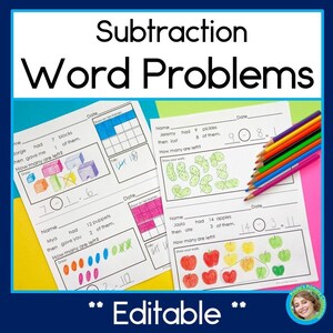 Editable | Programmable Subtraction Word Problems | Make Your Own