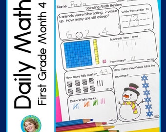 1st Grade Math Spiral Review Daily Worksheets Morning Work Homework Month 4 Winter