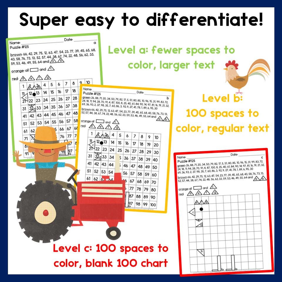 Farm Animals 100s Chart | Hundreds Charts | 100 Chart Mystery Pictures ...
