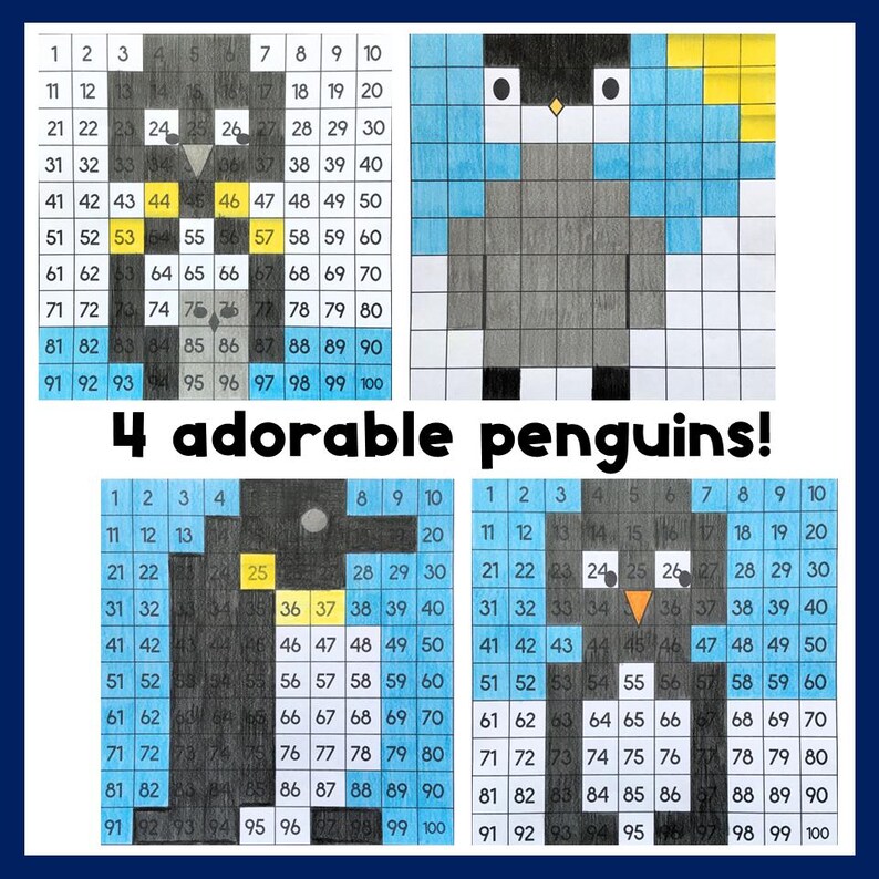 Penguin 100s Chart | Hundreds Charts | 100 Chart Mystery Pictures - Etsy