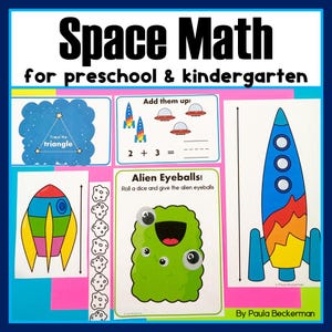 Space Math Centers & Worksheet Activities: Number, Shape, Measurement, Positional Words, Addition