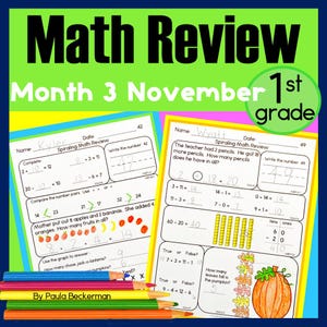 Trabajo matutino de matemáticas de noviembre 1.er grado Calentamientos de otoño Revisión diaria en espiral Otoño