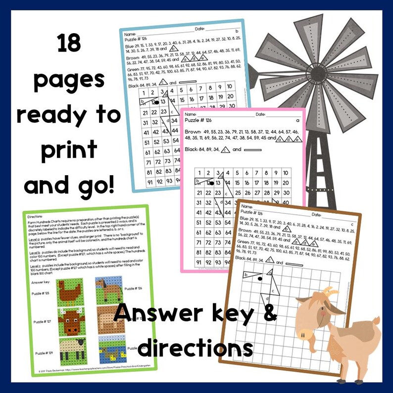 Farm Animals 100s Chart | Hundreds Charts | 100 Chart Mystery Pictures ...