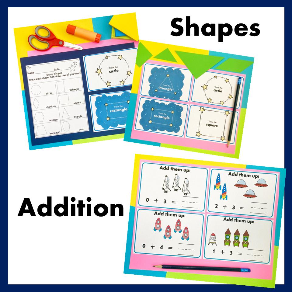 Shape And Math Addition Space Math Centers & Worksheet Activities: Number, Shape, Measurement ...