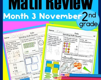 November Morgenarbeit 2. Zweite Klasse Mathe-Rezensionspaket Tägliche Spiralwarm Ups