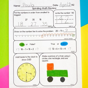 Math Spiral Review Daily Worksheets Morning Work Homework Month 8 - Etsy
