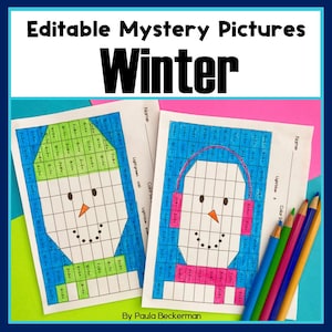 Winter editierbare Sichtwort Arbeitsblätter | Color by Code Mystery Bilder