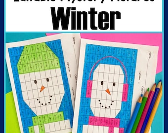 Word-werkbladen voor bewerkbare wintervizier | Mysteriefoto's op kleur op code