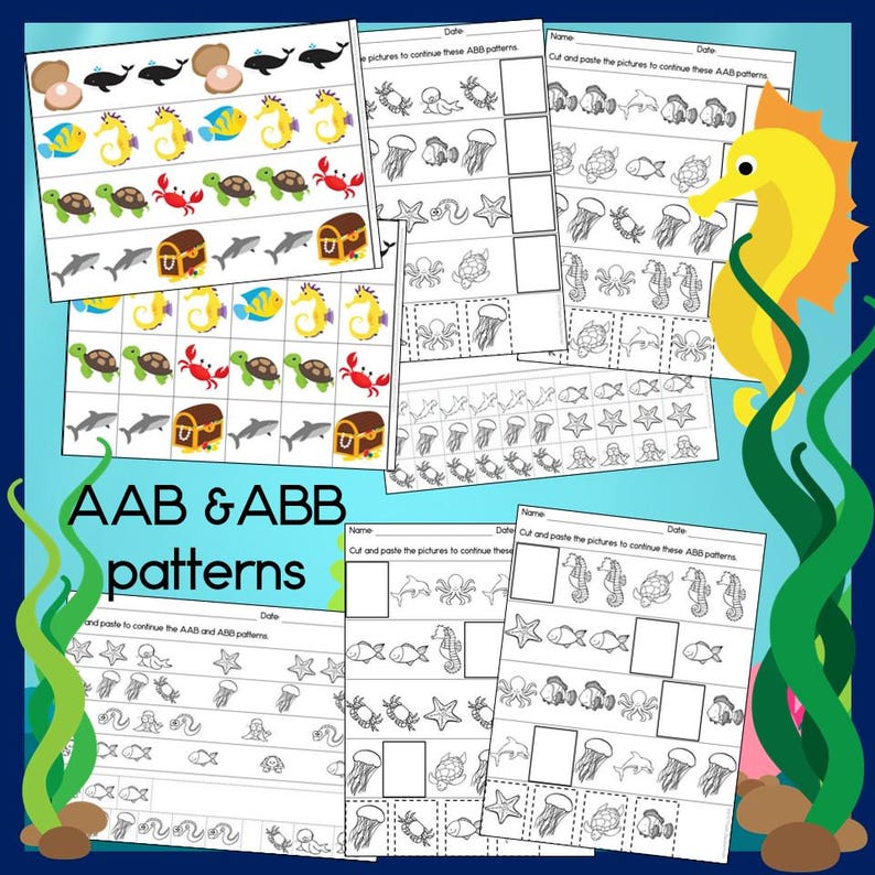 Ocean Animal Patterns Math Center With AB ABC and ABB Patterns - Etsy