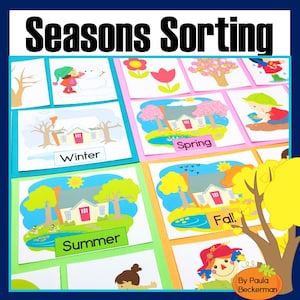Four Seasons Sort Worksheets Vocabulary Posters Sorting Objects into Categories Spring Summer Winter Fall
