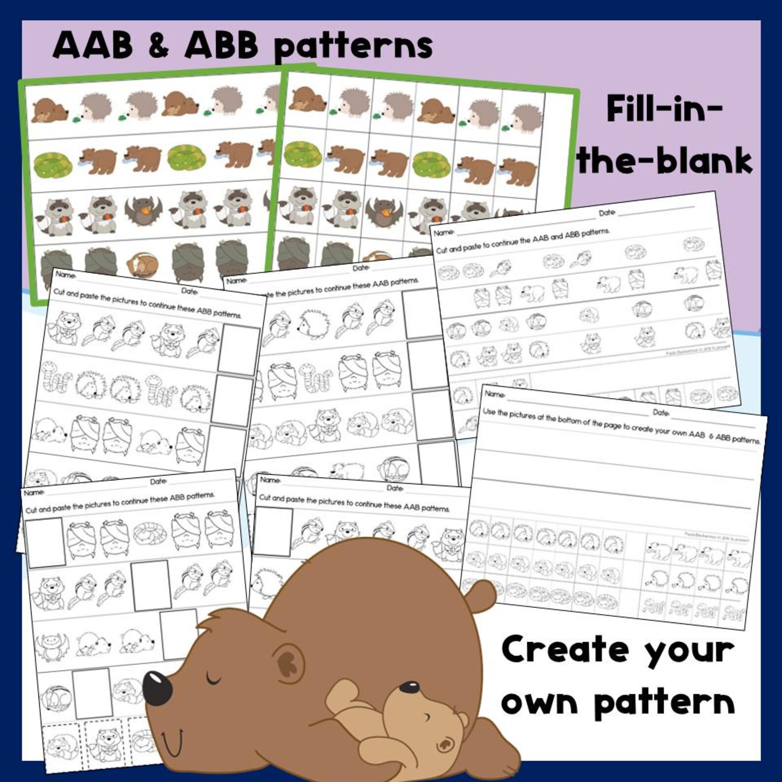 Hibernating Animals | Hibernation Patterns Math Center With AB ABC AAB ...