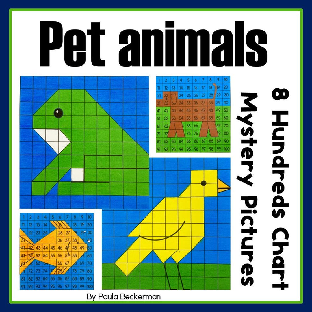 Pets 100s Chart Math Numbered and Blank 100 Charts Place Value Mystery ...