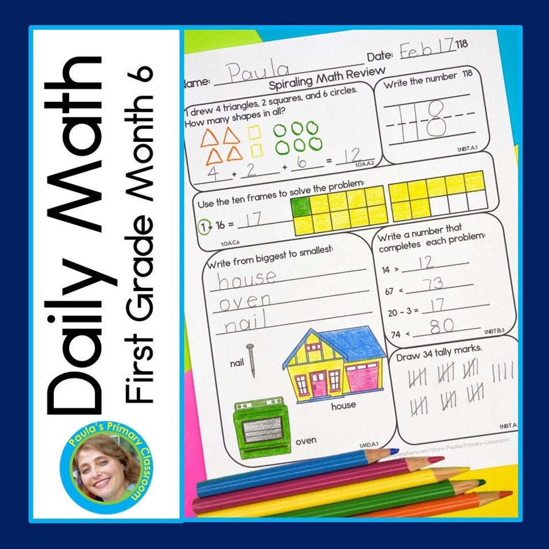 1st Grade Math Spiral Review Daily Worksheets Morning Work Homework Month 6 - Etsy 1st-grade-math-spiral-review-daily-worksheets-morning-work-homework-month-6-etsy