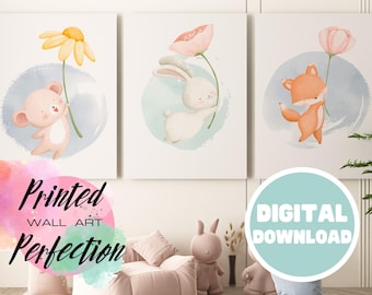 Boho Nursery Prints Set: Watercolor Forest Animals (Digital Download)