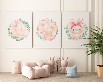Set of 3 Watercolor Bunny Prints – Sweet Nursery Wall Art