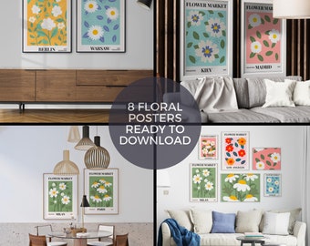 Vintage Flower Market Prints – Set of 8 Botanical Posters