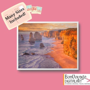 12 Apostles Great Ocean Road Victoria Australia, Travel Wall Art Digital Painting from Photography, Road Trip Home Decor, Limestone Cliffs